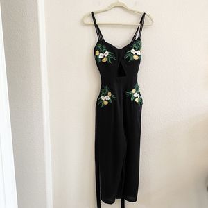 Run Cinta‎ Run Embroidered One-Piece Jumpsuit Black Yellow Zipper Pocket Size 10